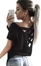 ECOWISH Women's Summer Cut Out Loose Shirts Criss Cross Back Top Tee Blouse
women