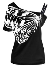 2017 Newest Summer Cotton Top Shirts Women T Shirts Skew Collar Butterfly Print Tshirt Ladies Plus Size T-shirt Tees Tops
women