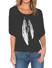 Romastory Womens Street Style Feather Pattern T-shirts Casual Loose Top Tee Shirts
women