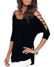 OUGES Women's Three-quarter Sleeves Hollowed Out Shoulder Casual Shirt Tops
women