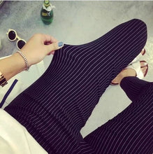 Summer Plus Size Casual Women Pencil Pants Elastic Slim Harem Capris Black White Stripe Leggings Trousers Plus Size Women Pants
women