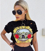 Sexy Hole Crop Top 2017 Print GUNS N ROSES T Shirt Women Top Tees Shirt Femme Short Sleeve T-Shirt Female Fashion Summer Tops
women