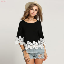 Tengeio Plus Size Women Clothing Top Femme Net Yarn 3/4 Batwing Sleeve Summer Casual white floral Lace Blouse Shirt Camisas Muje
women