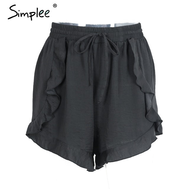 Simplee Ruffles high waist shorts women Sexy drawstring beach summer shorts Loose elastic waist streetwear shorts
women