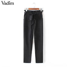 women OL chiffon high waist harem pants bow tie drawstring sweet elastic waist pockets casual trousers pantalones ZC047
women