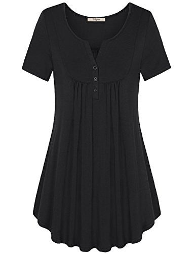 Bebonnie Women's Vintage Short Sleeve V Neck Pleated Tunic Shirt
women