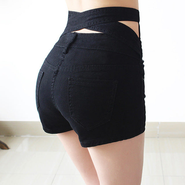 Hollow Out Black Skinny High Waist Shorts 2017 Summer New Women White Slim Sexy Denim Shorts Plus Size Short Jeans feminino
women
