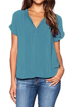 LILBETTER Women Chiffon Blouse V Neck Short Sleeve Top Shirts
women
