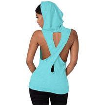 2017 Fitness Backless Cross Sport T Shirt Women Breathable Sleeveless Yoga Shirt Gym Clothes Running Sportswear Hooded Yoga Tops
women