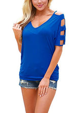 DREAGAL Women Sexy V Neck T Shirts Loose Cut Out Shoulder Tops
women