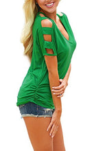 DREAGAL Women Sexy V Neck T Shirts Loose Cut Out Shoulder Tops
women