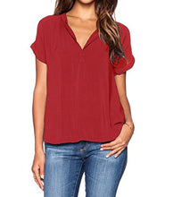 LILBETTER Women Chiffon Blouse V Neck Short Sleeve Top Shirts
women
