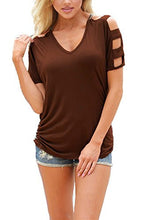 DREAGAL Women Sexy V Neck T Shirts Loose Cut Out Shoulder Tops
women