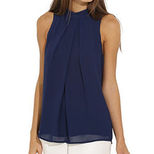 EFINNY Women Summer Chiffon Sleeveless Blouse Tank Shirt Dark Blue
women