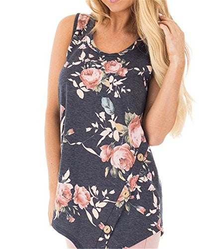 Mellons Women's Sexy U-neck Camouflage Floral Sleeveless T-shirt Top
women