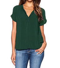 LILBETTER Women Chiffon Blouse V Neck Short Sleeve Top Shirts
women