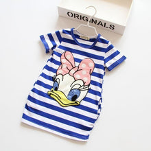 Summer Kids dresses for girls 2-8Y Striped Cartoon Girls dress Donald Duck Print two sides pocket vestido children baby clothes
kids