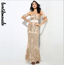 Love&Lemonade  Sexy Geometric Pattern Beads Bra Maxi Dresses Black/Gold  LM0213-Women
