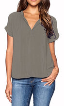 LILBETTER Women Chiffon Blouse V Neck Short Sleeve Top Shirts
women