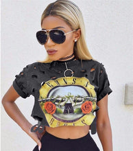 Sexy Hole Crop Top 2017 Print GUNS N ROSES T Shirt Women Top Tees Shirt Femme Short Sleeve T-Shirt Female Fashion Summer Tops
women