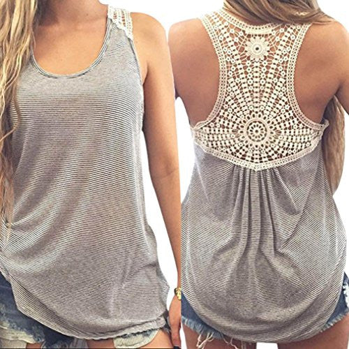 Lace Camisole,Hemlock Women Sleeveless Blouse Shirt Short Tank Top Sexy Sport Vest (M, Gray)
women