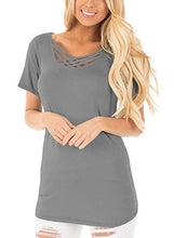 Astylish Women Sexy Criss Cross Short Sleeve Casual Loose Blouse Tops
women