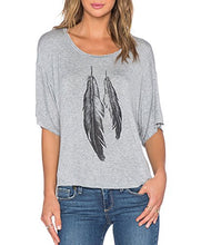 Romastory Womens Street Style Feather Pattern T-shirts Casual Loose Top Tee Shirts
women