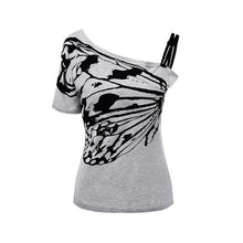 2017 Newest Summer Cotton Top Shirts Women T Shirts Skew Collar Butterfly Print Tshirt Ladies Plus Size T-shirt Tees Tops
women