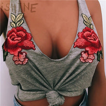 Fashion Sexy Black Tank Top Women cotton Floral Embroidery vest Deep V Neck Sleeveless Tops summer Beachwear Casual Top
women