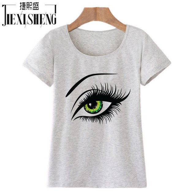 2017 Summer T shirt Women Tops Tees Short Sleeve Cotton Big Eyes Print Tshirt Funny T-shirt Woman Clothes Plus Size-women
