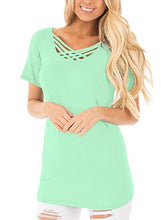 Astylish Women Sexy Criss Cross Short Sleeve Casual Loose Blouse Tops
women