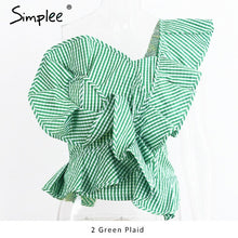 Simplee One shoulder blouse shirt women tops Summer irregural striped shirt blouse chemise femme Elegant ruffles zipper blusas-women