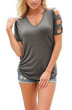 DREAGAL Women Sexy V Neck T Shirts Loose Cut Out Shoulder Tops
women