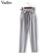 women OL chiffon high waist harem pants bow tie drawstring sweet elastic waist pockets casual trousers pantalones ZC047
women