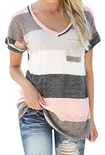 Chellysun Women's V-neck Casual Short Sleeve T-shirt Blouse Tees Tops
women