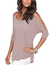 OUGES Women's Three-quarter Sleeves Hollowed Out Shoulder Casual Shirt Tops
women