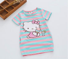 Summer Kids dresses for girls 2-8Y Striped Cartoon Girls dress Donald Duck Print two sides pocket vestido children baby clothes
kids