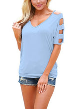 DREAGAL Women Sexy V Neck T Shirts Loose Cut Out Shoulder Tops
women