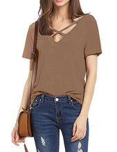 Haola Women's Summer Cross Front Tops Deep V Neck Casual Teen Girls Tees T Shirts
women