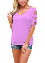 DREAGAL Women Sexy V Neck T Shirts Loose Cut Out Shoulder Tops
women