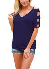 DREAGAL Women Sexy V Neck T Shirts Loose Cut Out Shoulder Tops
women