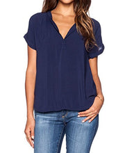 LILBETTER Women Chiffon Blouse V Neck Short Sleeve Top Shirts
women