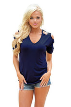 Women's V Neck T Shirts Casual Loose Hollow Out Shoulder Tops Tees Blouses
women