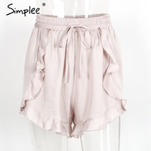 Simplee Ruffles high waist shorts women Sexy drawstring beach summer shorts Loose elastic waist streetwear shorts
women