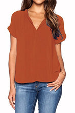 LILBETTER Women Chiffon Blouse V Neck Short Sleeve Top Shirts
women