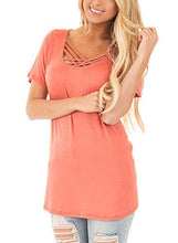 Astylish Women Sexy Criss Cross Short Sleeve Casual Loose Blouse Tops
women