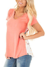 HOTAPEI Women Casual Floral Print Back Short Sleeve Criss Cross V Neck Blouse Tops
women