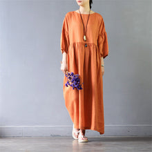 Vestidos 2017 Summer Autumn Dress Solid Three Quarter Plus Size 100% Linen Dress Casual Loose Long Robe Women S425-Women