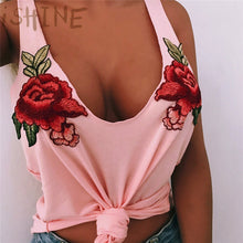 Fashion Sexy Black Tank Top Women cotton Floral Embroidery vest Deep V Neck Sleeveless Tops summer Beachwear Casual Top
women