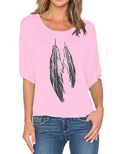 Romastory Womens Street Style Feather Pattern T-shirts Casual Loose Top Tee Shirts
women
